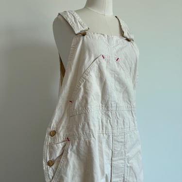 Vintage 70s Carhartt White Painters Women's Jean Overalls Oversized Fit; 70s UGWA Denim Oversized Overalls Bibs Red Bar Tacks 44x30 