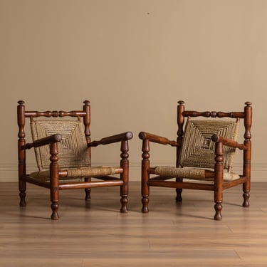 Audoux & Minet Beech and Rope Lounge Chair, France, 1950s (2 Available)