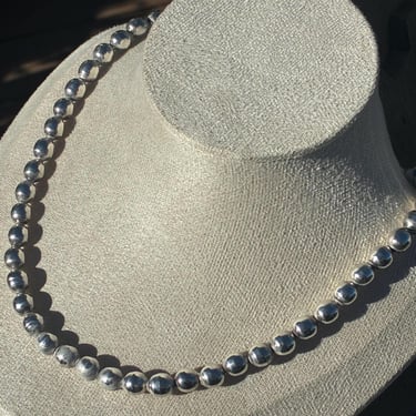 Vintage Mexico Sterling 8mm Round Bead Ball Necklace 18 Inch Silver Pearl 56 Grams 