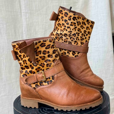 Pre-loved Kate Spade Brown Leather And Cheetah Print Boots - Size 6