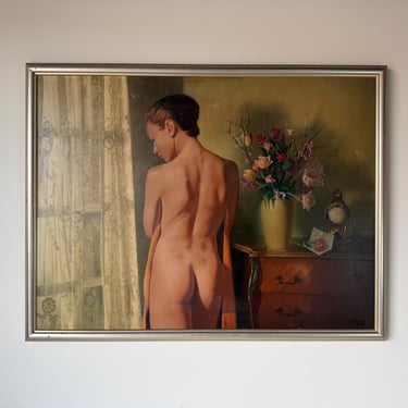 1960s Nat Krate (1918–2013) “The Awakening” Original Oil on Canvas Painting in Silver Wood Frame 