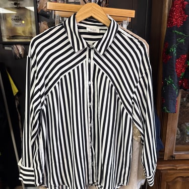 Preloved Black & White Striped Blouse - Size L
