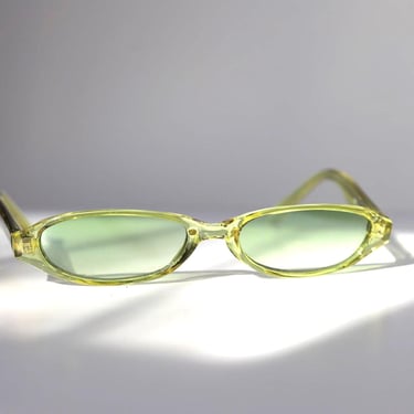 vintage 2000s y2k cat eye chartreuse MINI sleek matrix style women's sunglasses -- FREE shipping 