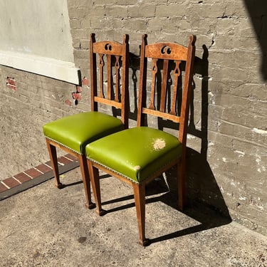 Pair of Arts & Crafts Oak and Vinyl Chairs