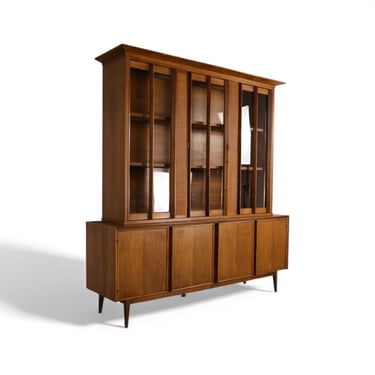 American of Martinsville Vintage Mid Century Modern 2 Piece China Cabinet Hutch c. 1960s 
