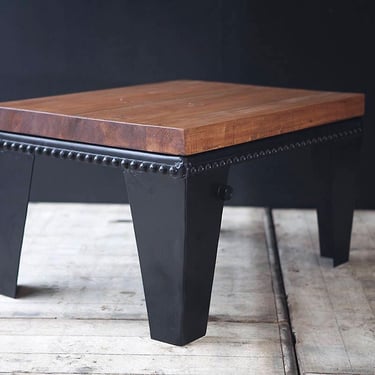 Rectangular water tank coffee table with customisable wood top. Guide price only. 