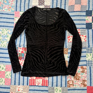 Vintage 1990s Betsey Johnson Black Velvet Animal Stripe Top Petite Small by TimeBa