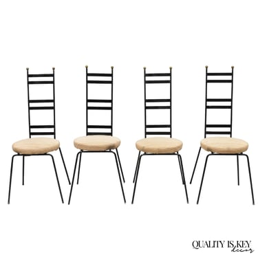 Vintage Arthur Umanoff Wrought Iron Ladder Back MCM Dining Chairs - Set of 4
