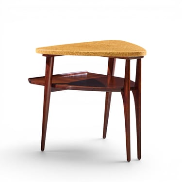 Paul Frankl for Johnson Furniture Mid Century Cork and Mahogany Side End Table - mcm 