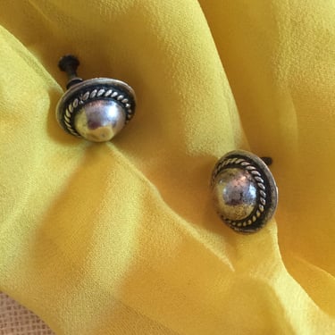 1950s sterling silver domed button earrings hand made in Mexico