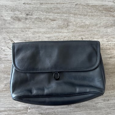 Vintage Etienne Aigner Leather Clutch Purse Foldover Black Minimalist Luxury 