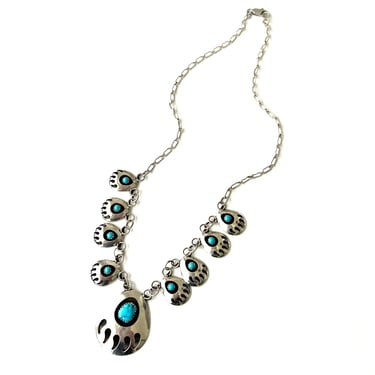 Vintage Selina Jake Silver and Turquoise Bear Paw Necklace
