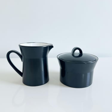 Mikasa Studio Black Sugar and Creamer Set Vintage 1970s 