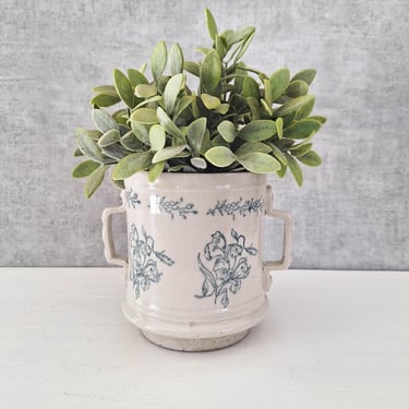 Antique Saint Uze Coffee Filter Pot, Revol French Stoneware Strainer, Blue Floral Planter, 19th Century French Country Kitchen Decor 