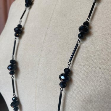 vintage 1990s long jet glass necklace victorian style flapper mourning jewelry 