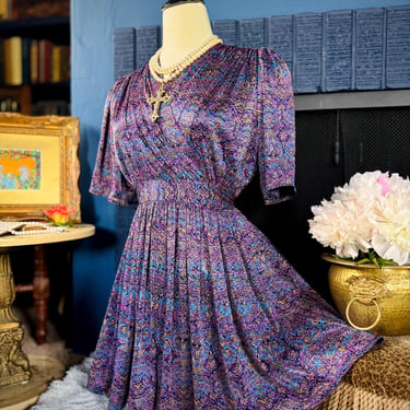 1970s Psychedelic Floral Print Half Sleeve Dress / Vintage Bohemian Altered Mini Dress / Princess Vibes / Women's Size Small - Medium 