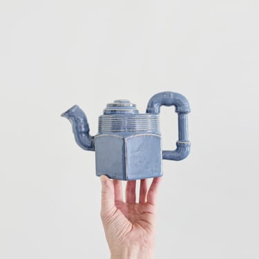 Rare Vintage 1979 Jackson Boone Signed Studio Pottery Ceramic Teapot Plumbers Nightmare Prototype Pipes Blue Glaze 