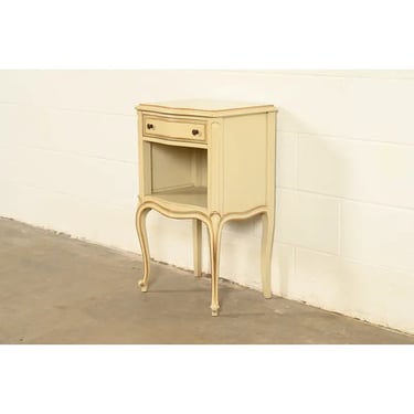 Drexel French Provincial Louis XV Cream Lacquered and Gold Gilt Nightstand, Circa 1950s