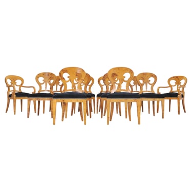 Set of Twelve Viennese Biedermeier Style Burlwood Dining Chairs