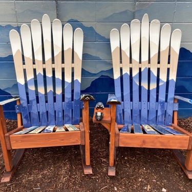 Set of 2 Hand-Painted Ski Rocking Chairs – Mystic Mountain Mural 