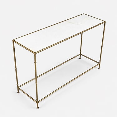 Vintage Hollywood Regency Faux Bamboo & White Marble Console Table 