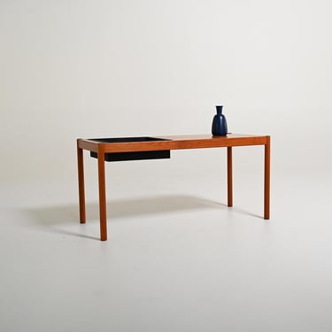 Vintage Scandinavian Teak Plant Bench, 1960s Mid Century Planter Stand, Teak Bench with Integrated Metal Plant Tray, Nordic Furniture 