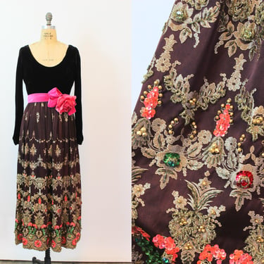 1960s SARMI HEAVY beaded COUTURE silk velvet gown dress small | new fall winter 