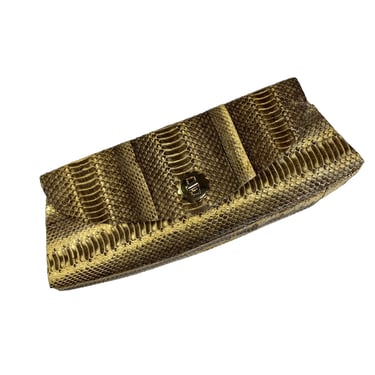 Vintage Tan Brown Reptile Snake Snakeskin Leather Clutch Handbag Bag 