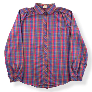 Vintage Purple Plaid Peter Pan Collar Shirt SZ 36