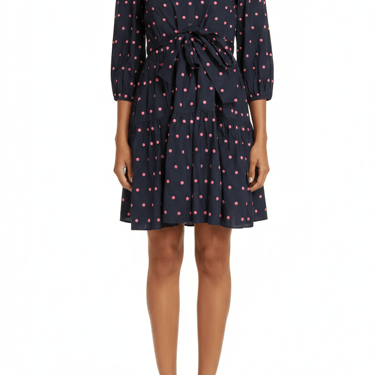 Kate Spade - Navy w/ Pink Embroidered Polka Dots Long Sleeve Mini Dress Sz 2