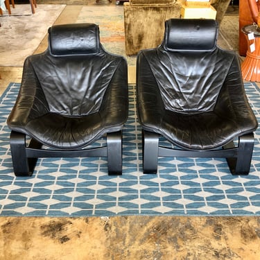Pair Leather Lounge Chairs