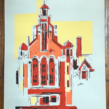 Elliott Twery "Main Hall" Randolph-Macon Woman's College Original Lithograph 1969 