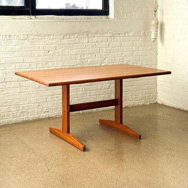 Vintage 1970’s Bevel Edge Solid Oak Trestle Dining Table. 