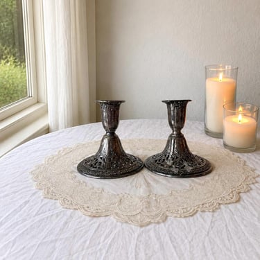 Vintage Filigree Candlesticks, Weighted Silver Candle Holders, Ornate Repousse Table Decor, Antique Dining Table Centerpiece, Pair 