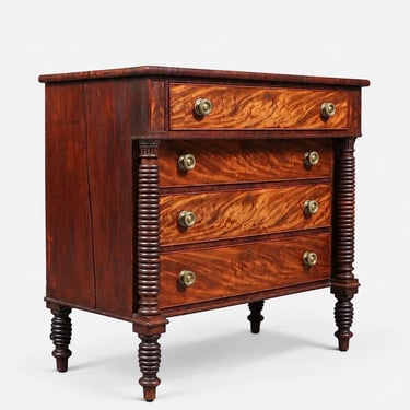 American Empire Flame Mahogany Four-Drawer Dresser c.1900's 