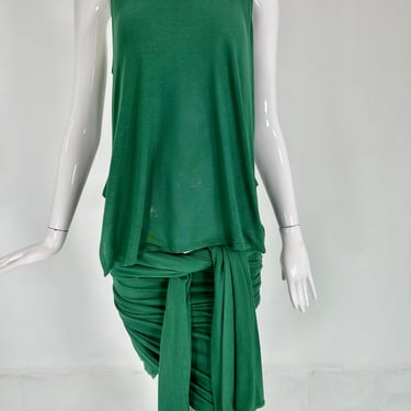 SOLD Gaultier Public Rare 1980s Green Cotton Tank Top Wrap & Tie Skirt Dress