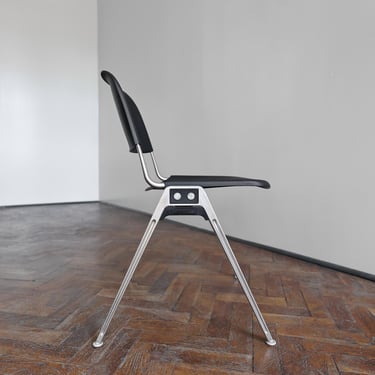 Vintage Don Albinson for Knoll International Model 1601 Black Plastic Stacking Chair Mid Century Modern Retro Office Desk Studio Loft Dining 
