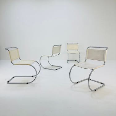set of 4 MR10 lounge white leather chairs designed by Ludwig Mies van der Rohe, 1980s Italy 