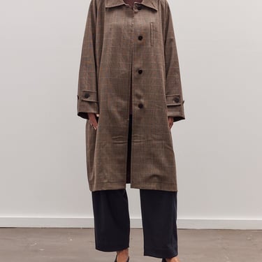 Wool Blend Plaid Trench Coat, Brown Plaid