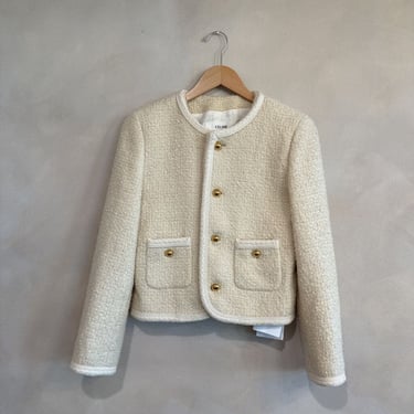 CELINE, Cashmere Wool Crop Jacket W Gold Buttons, 36