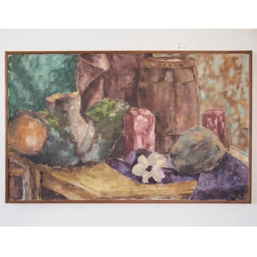 Original Vintage 1966 YOUNG SHIN Still Life PAINTING 23x37