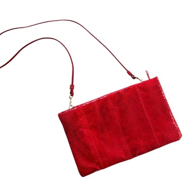 Vintage 1970’s era red snakeskin purse with shoulder strap, clutch 