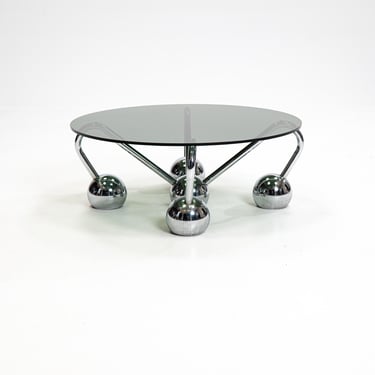 Sputnik Coffee Table in Chromed Metal and Smoked Glass,1970s,Italy 