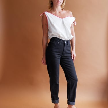 Vintage 80s 912 Black Orange Tab Levis Denim/ 1980s High Waisted Tapered Leg Jeans/ Size 25 