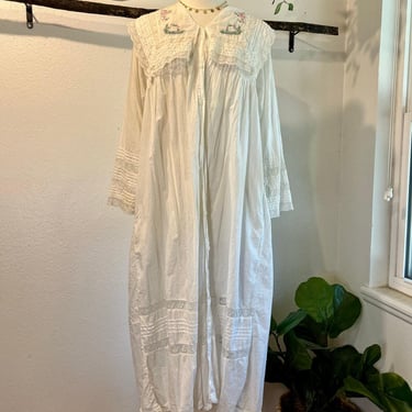 Vintage Chance Encounters 100% White Cotton Floral Embroidery Dress Size Small 