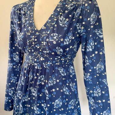 70's Dorothy Perkins Long Blue Hippie Maxi Dress Made in ENGLAND Gunne Sax Prairie style 