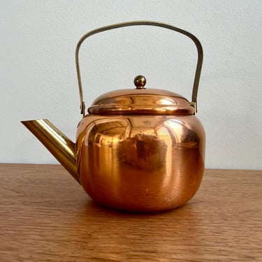 Vintage Style French Copper Brass Miniature Stovetop Teapot | Rustic Country Kitchen 
