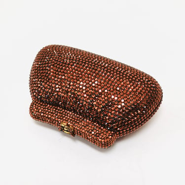 80s 90s Vintage Brown Crystal Evening Bag Swarovski Crystal Minaudiere Gold metal evening Bag Clutch Crystals Brown Wedding Purse Clutch 