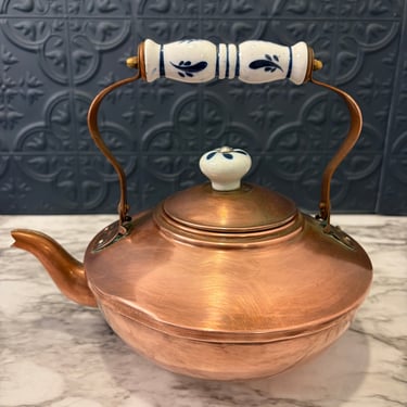Copper Teapot Kettle with Porcelain Handles