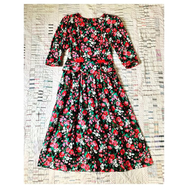 Vintage Floral Prairie Dress: 70s Lanz Originals Midi with Peplum (Size 10) 